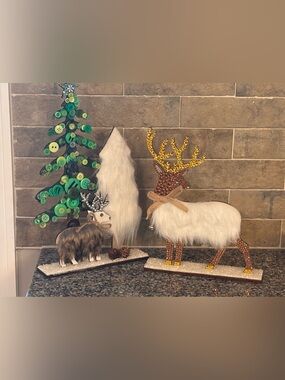 Hand embellished Holiday Reindeer Figurines- new